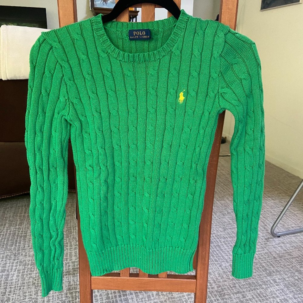 Green Cable-Knit Ralph Lauren Crew Neck Sweater
